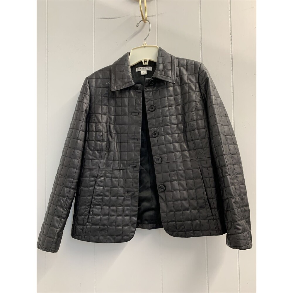 Pendleton Jacket Women's Petite P Black Bomber Trucker Button Quilted Coat Biker